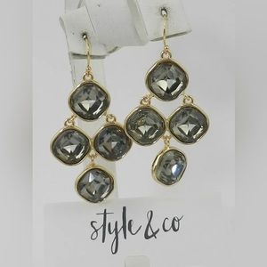 Style and co chandelier drop earrings gold tone NWT grey stones